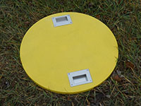 Custom Manhole Covers - 8 (Description: Revere Copper Products, the company Paul Revere Started in 1800, has two of our custom, ergonomic, safety yellow, non slip manhole covers with recessed handles for easy lifting.)